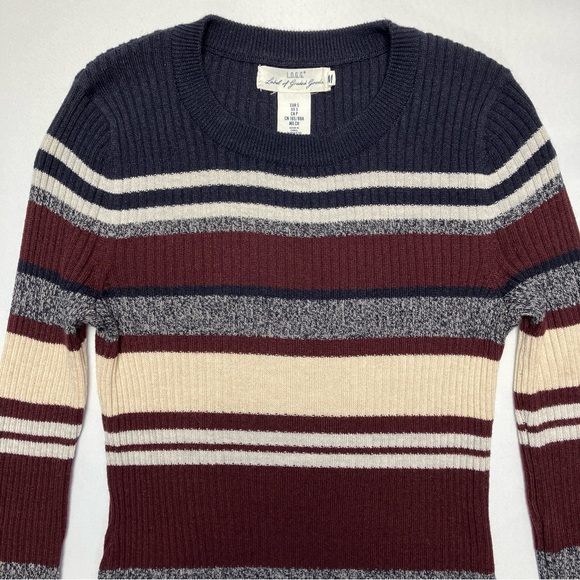 LOGG Striped Midi Sweater Dress w/ Crew Neck in Wool Blend Rib Knit Small - Picture 2 of 11